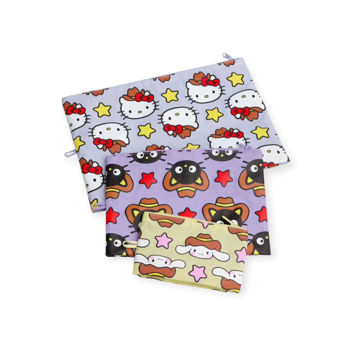 Set of two zip pouches with Hello Kitty Western characters and star pattern