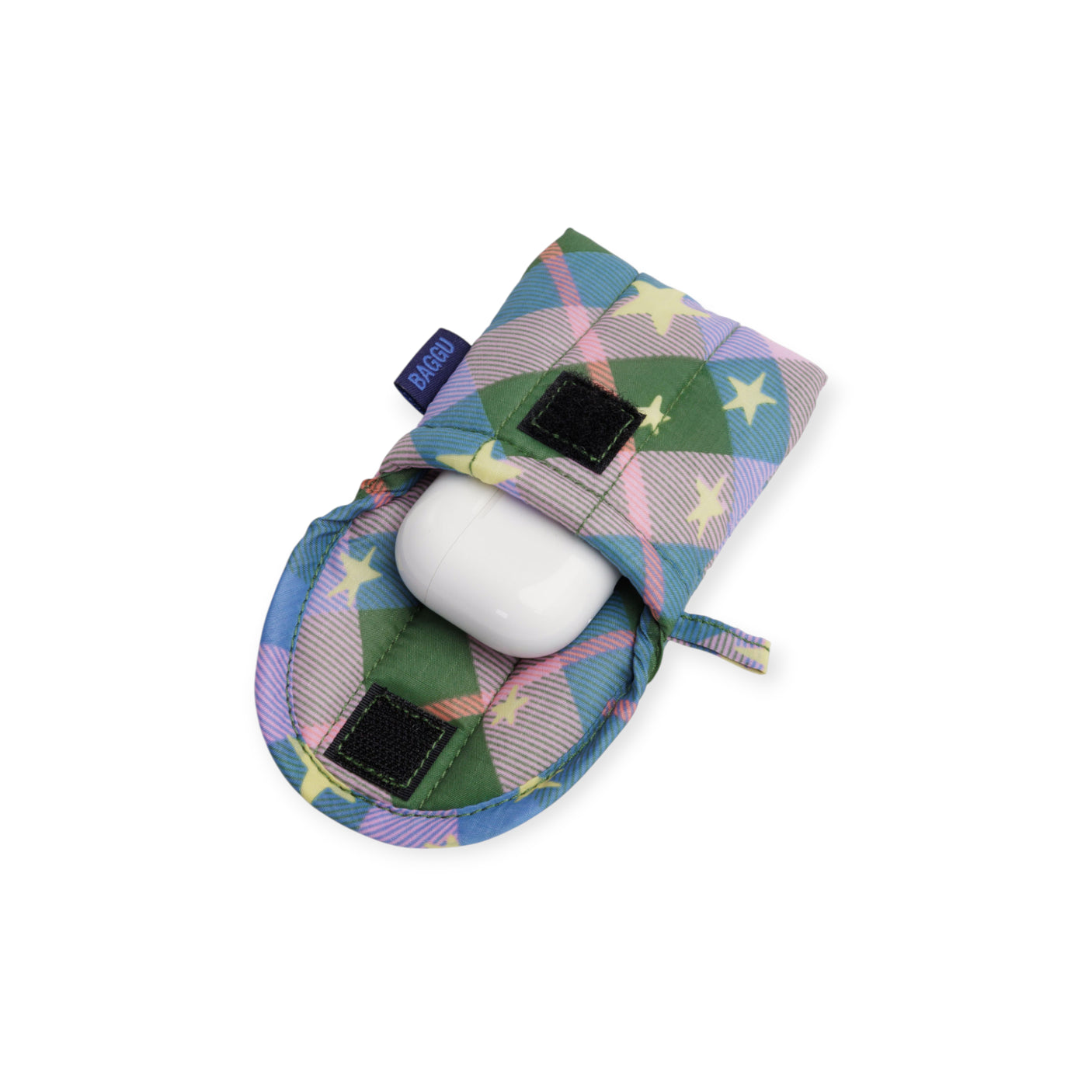 Baggu Puffy Earbuds Case - Green Star Plaid
