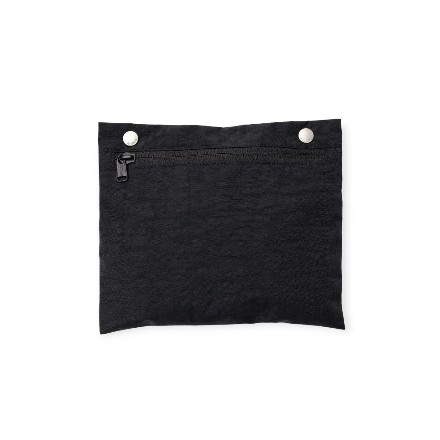 Black Baggu Everyday Cloud bag front panel with zipper and two metal snaps