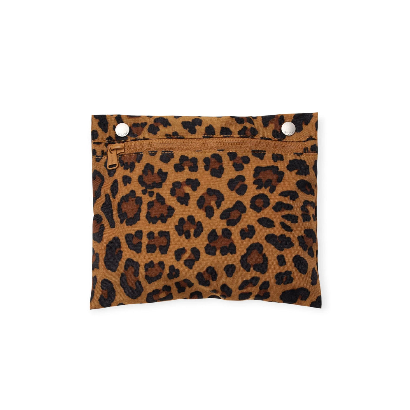 Leopard print tote bag exterior pocket with snap buttons