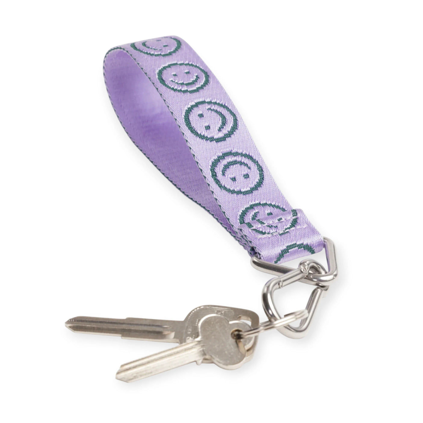 Lilac smiley logo keychain with metal split ring and two key holders