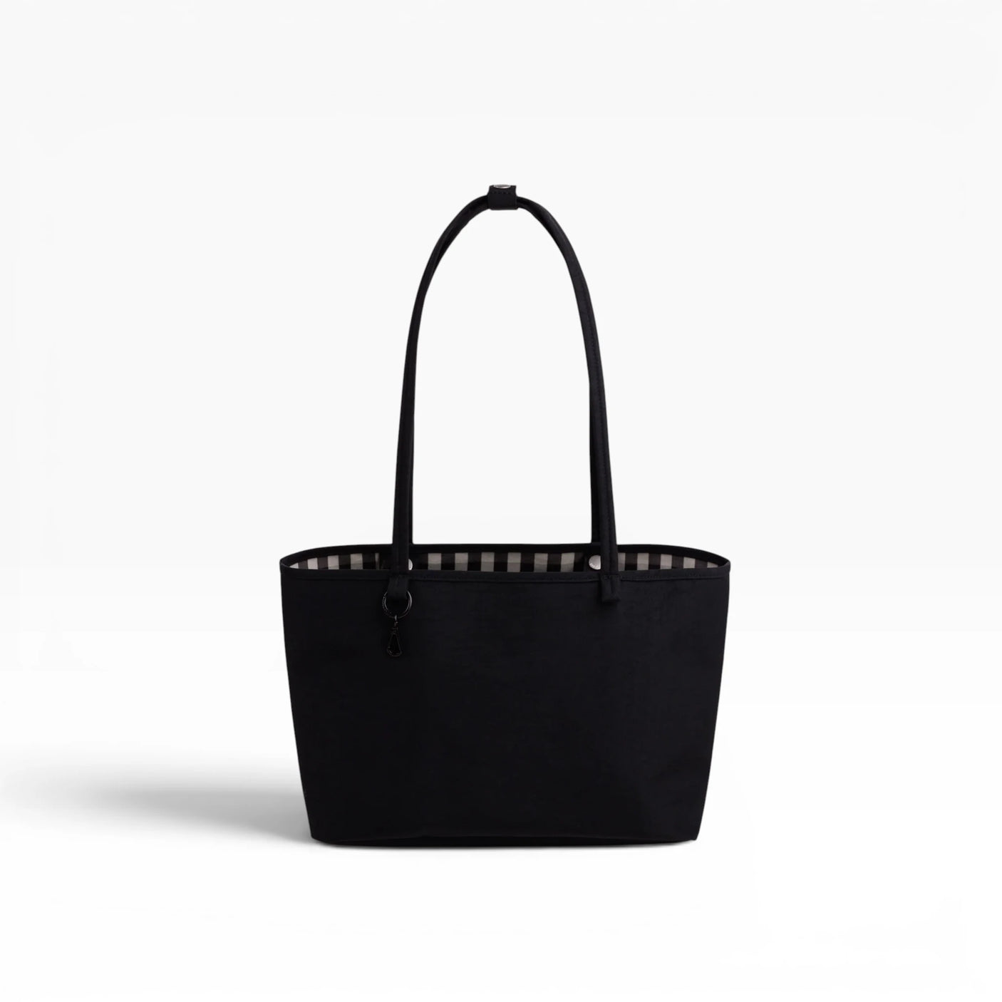 Medium nylon tote bag in solid black with top handles
