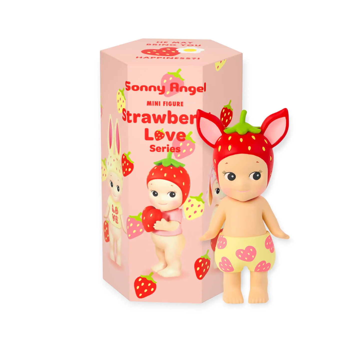Strawberry Love Series blind box with mini Sonny Angel figure and strawberry-themed outfit