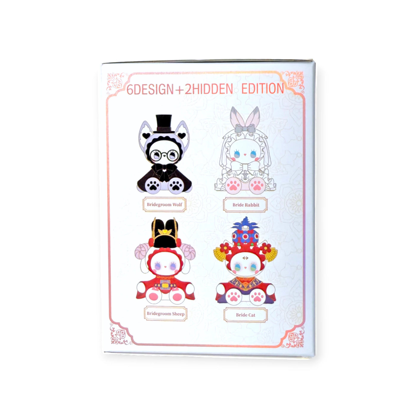 Lucky EMMA Secret Forest Wedding blind box showing four hand-painted collectible figures with wedding attire designs.