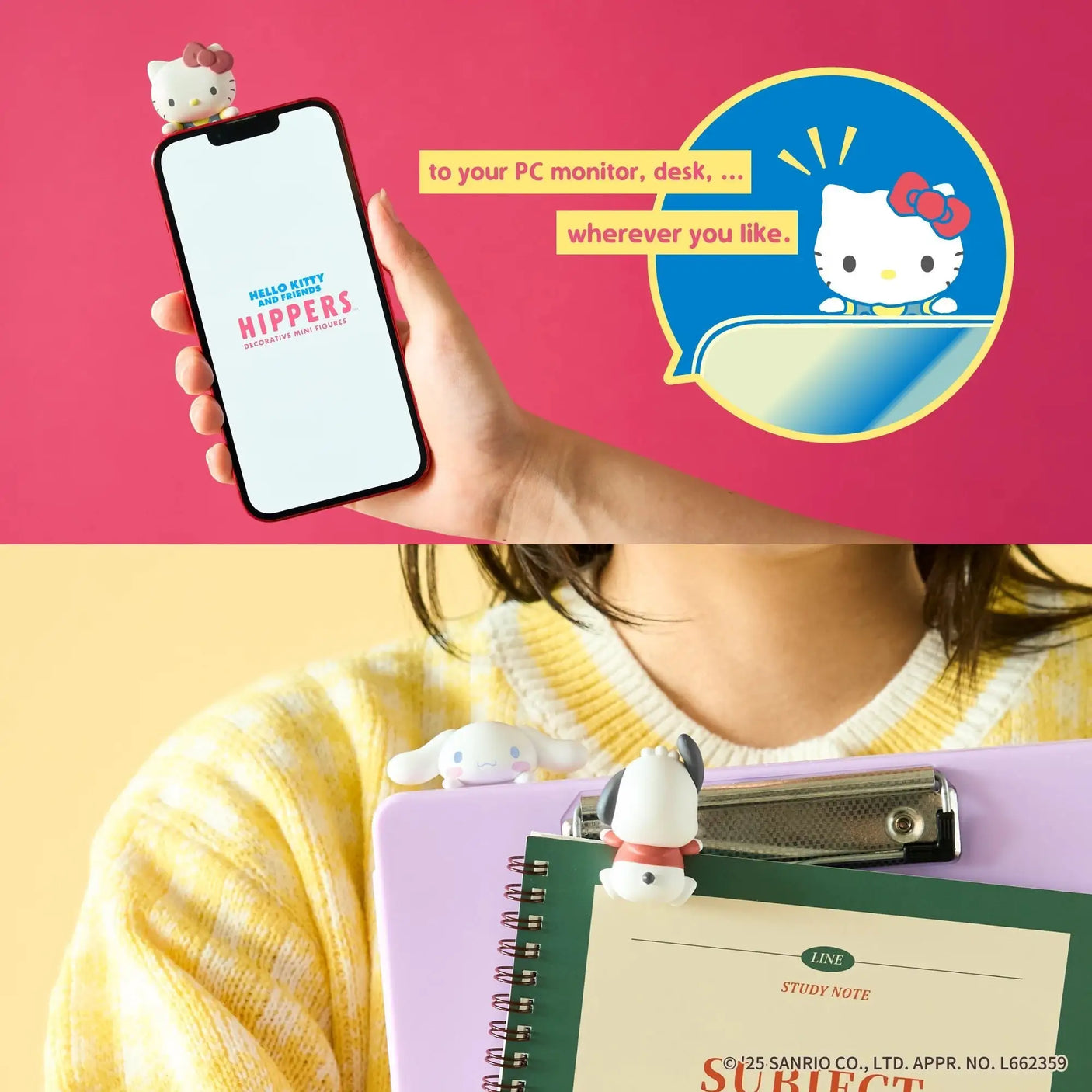 Hand holding smartphone above desk notebook with small Hippers mini figure