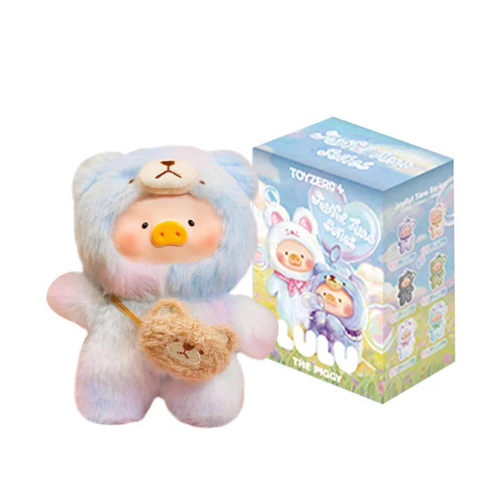 The Joyful Time Lulu The Piggy Plush Pal - Blind Box by LuLu The Piggy features a pastel bear-costumed plush with a bear face purse, plus a colorful box—an adorable collectible for any fan.