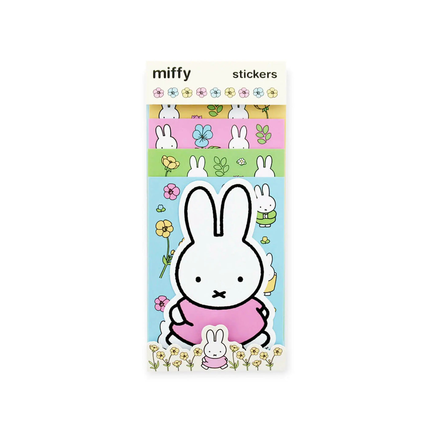 Miffy bunny flower stickers pack on card, colorful characters and blooms