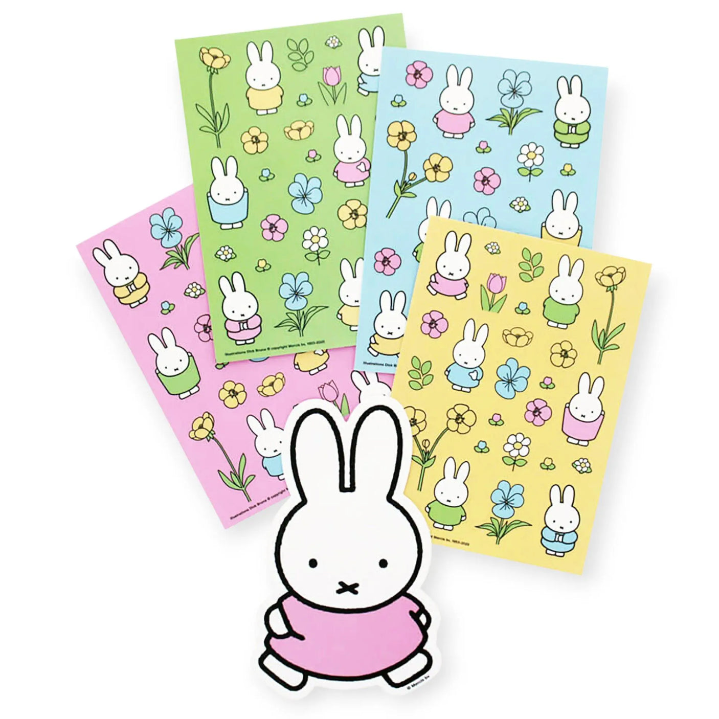Set of Miffy bunny flower sticker sheets with large rabbit character sticker