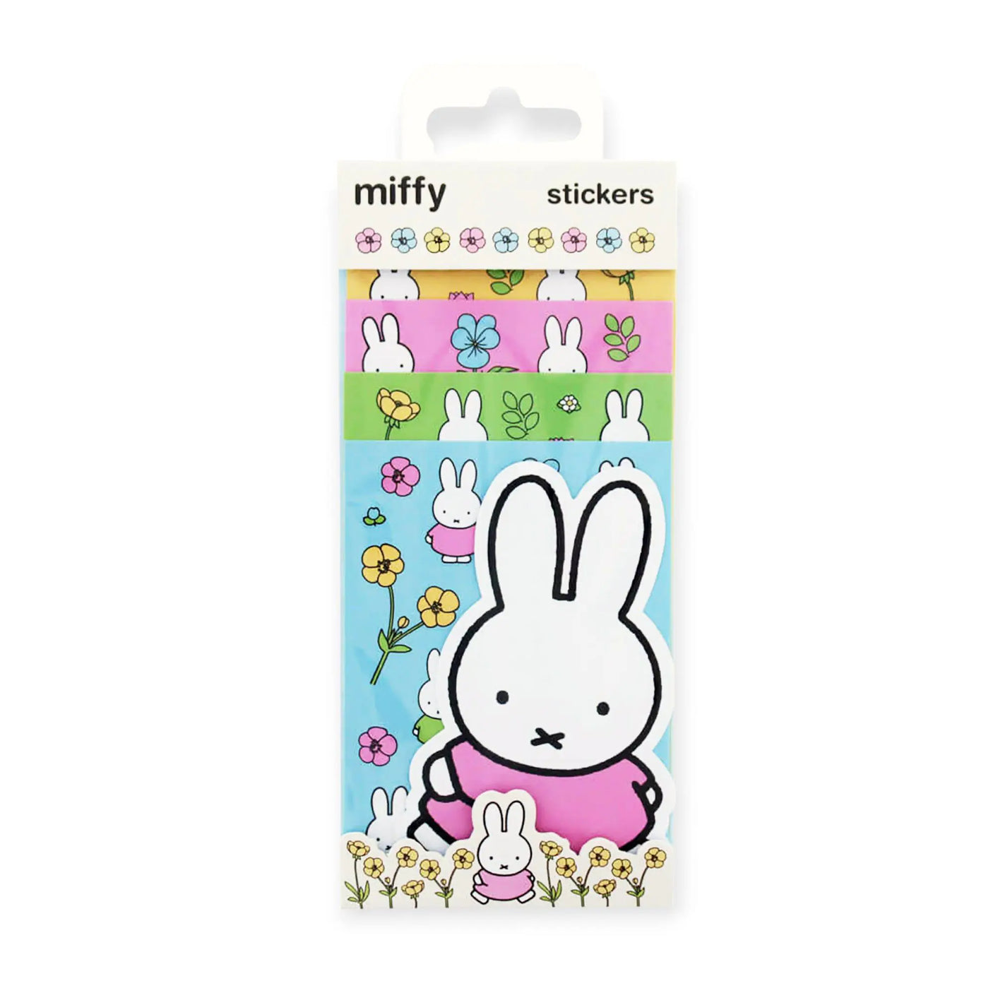 Miffy bunny flower sticker pack, hanging card with large rabbit face