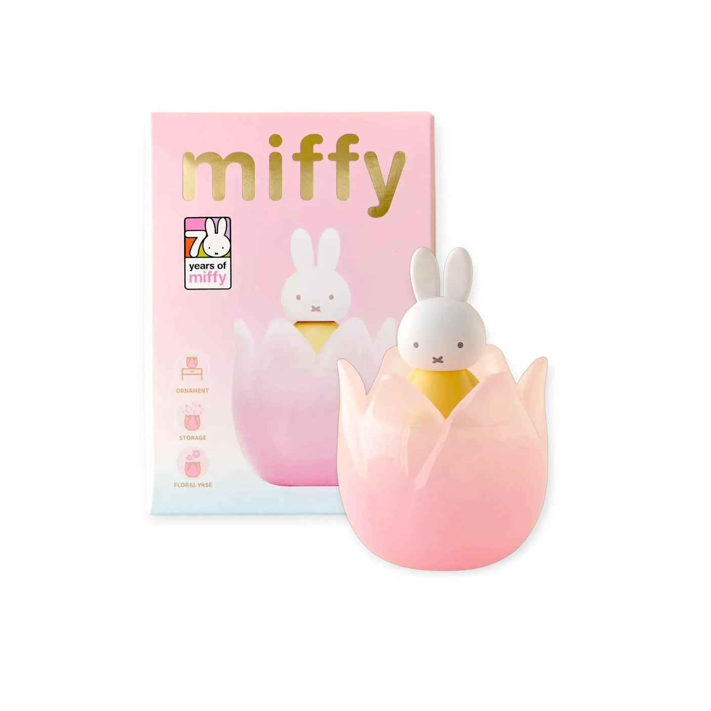 Miffy tulip blind box package with bunny figure in pink translucent tulip