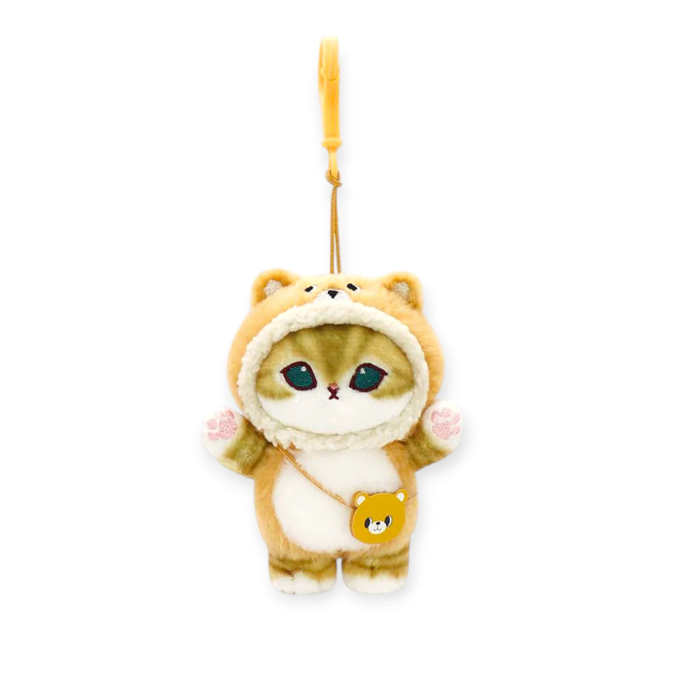 Mofusand Teddy Mini Bag - Plush Keychain featuring a plush cat in a teddy bear costume with a small bear purse
