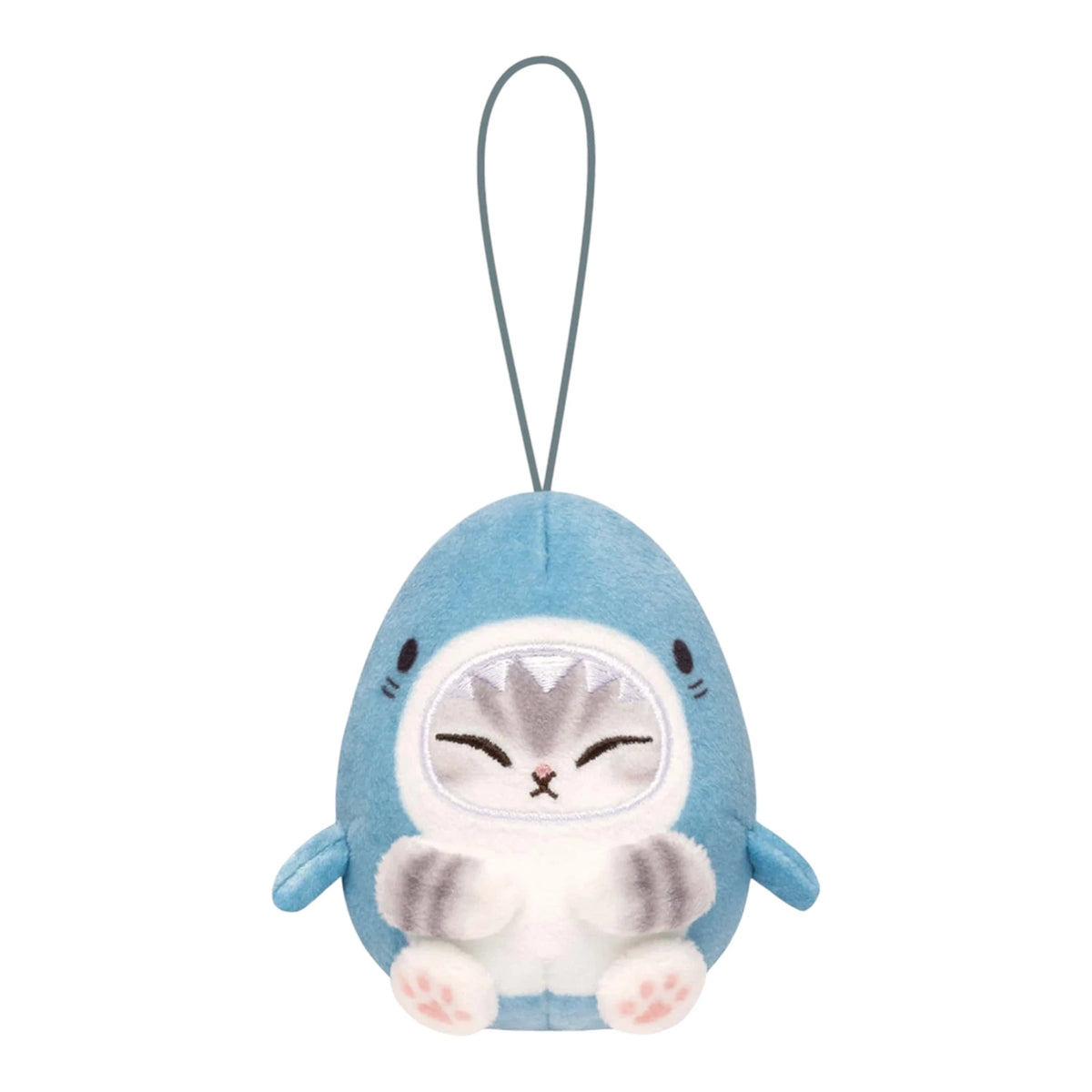 Light blue penguin plush keychain with white belly, sleepy face, and dangling strap