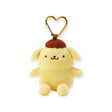 The Hello Kitty Pompompurin Heart Clasp Keychain features a yellow plush Pompompurin with a brown beret and gold heart clasp—an adorable accessory for fans, shown here on a white background.