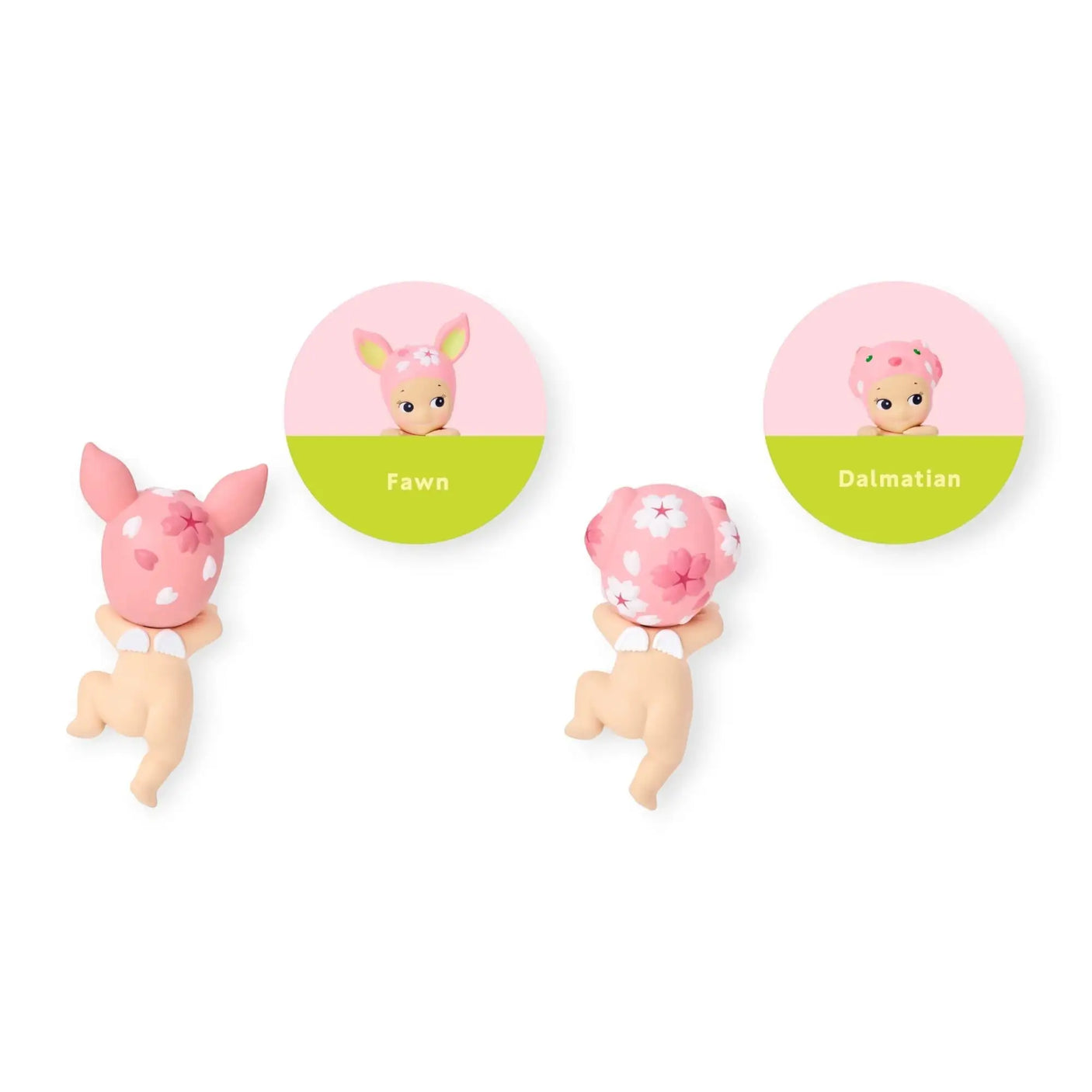 Fawn and Dalmatian Sonny Angel Hippers animal figurines with round name icons