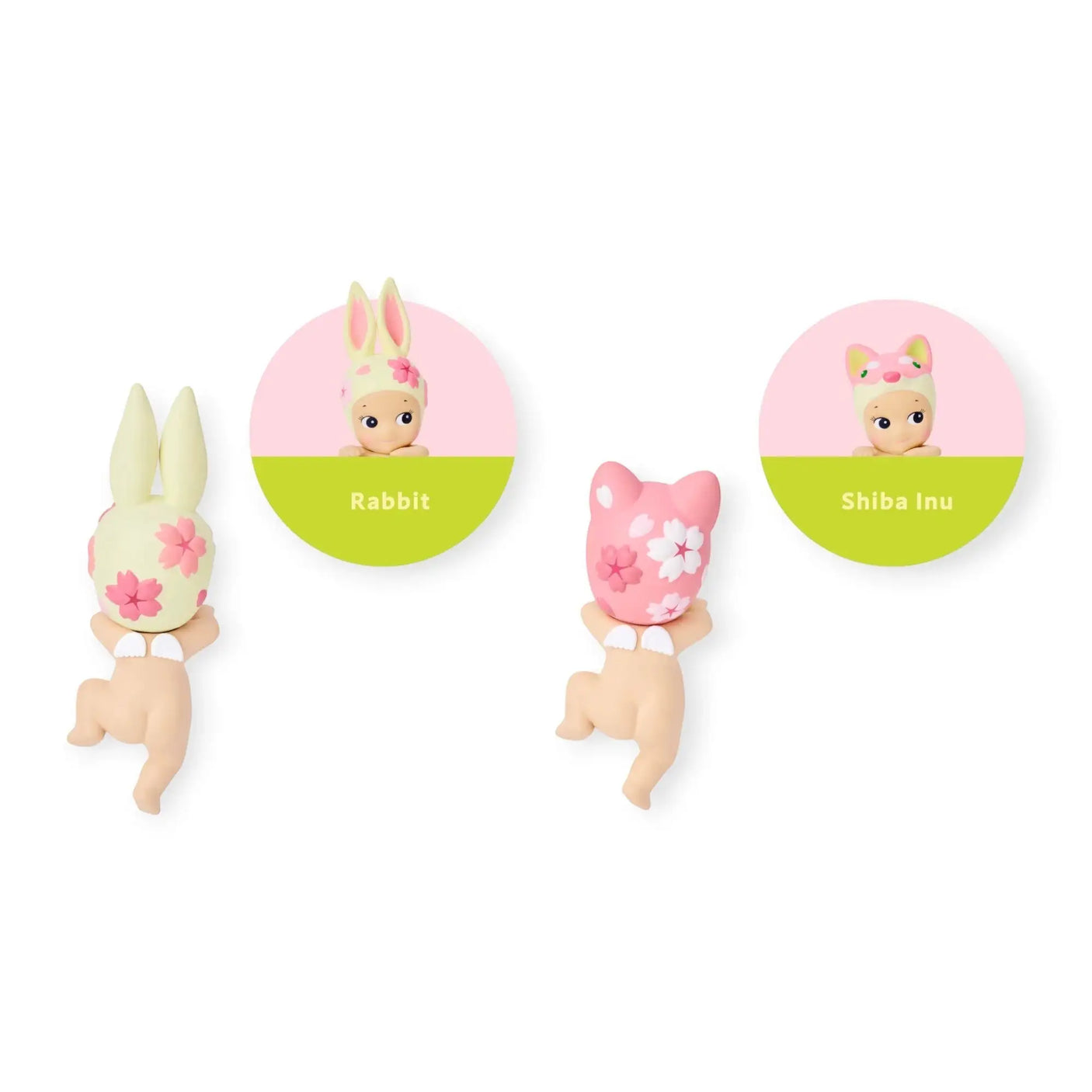 Rabbit and Shiba Inu Sonny Angel Hippers animal figurines with round name icons