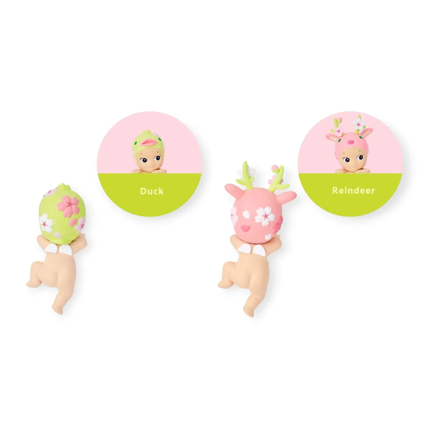 Duck and Reindeer Sonny Angel Hippers animal figurines with round name icons