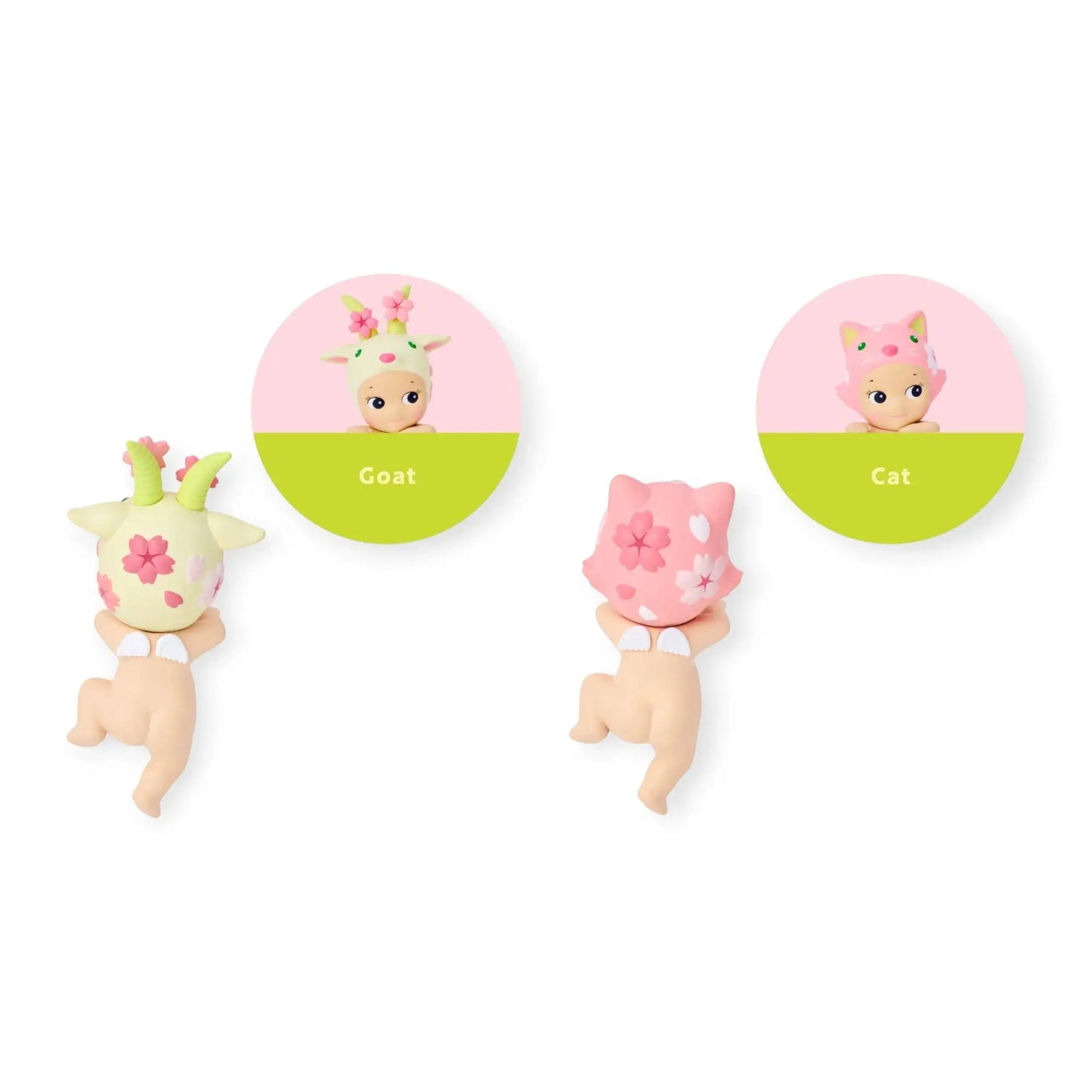 Goat and Cat Sonny Angel Hippers animal figurines with round name icons