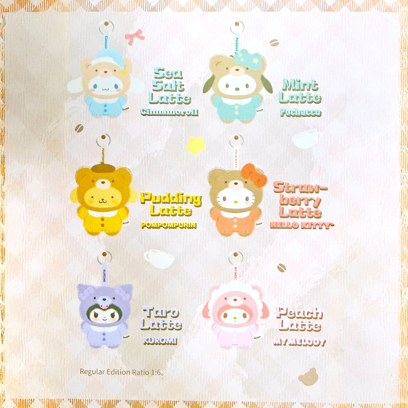 Sanrio blind box plush keychain character assortment card with multiple cute figures