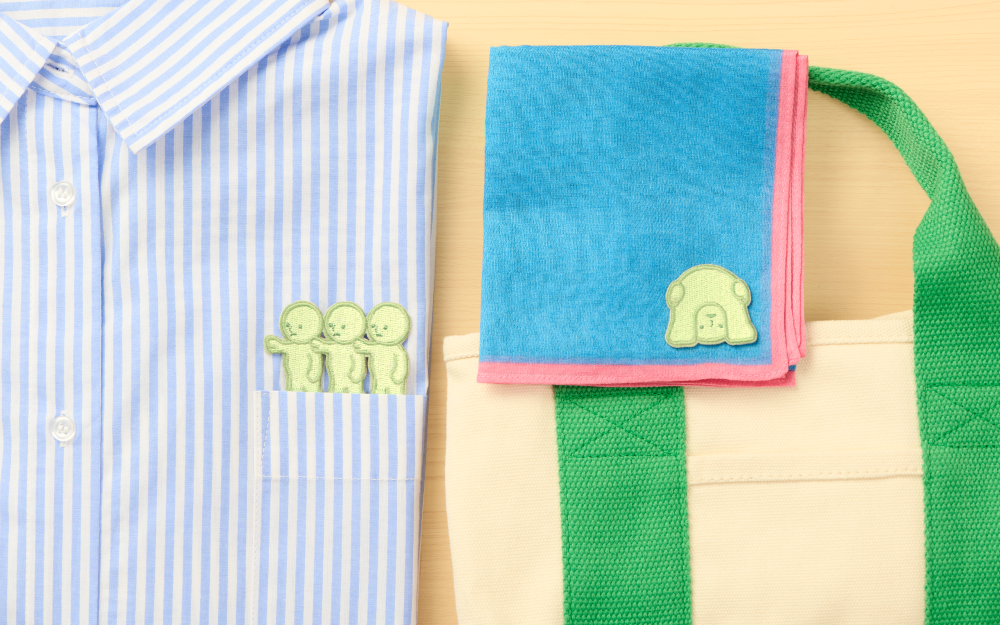 Smiski embroidered stickers on everyday accessories