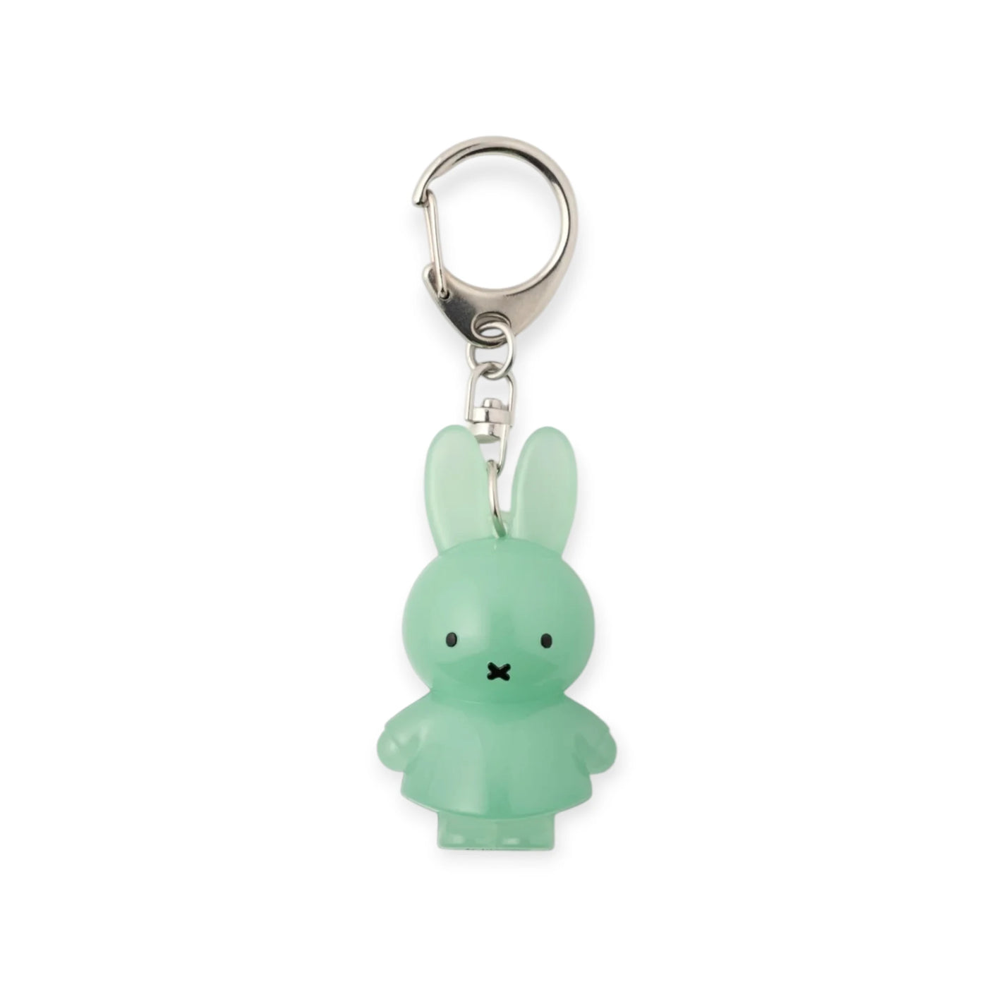 Mint green jelly rabbit keychain with metal ring and clip, front-facing rabbit