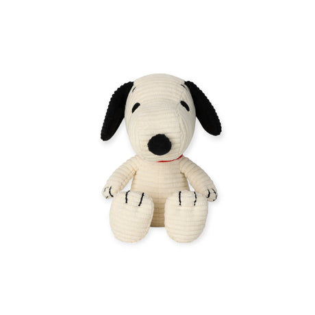 The Snoopy Corduroy Mini Plush - 12cm by Snoopy features the iconic white dog with black ears, black nose, and a red collar—perfect for Peanuts fans or collectors. Sits upright against a plain white background.