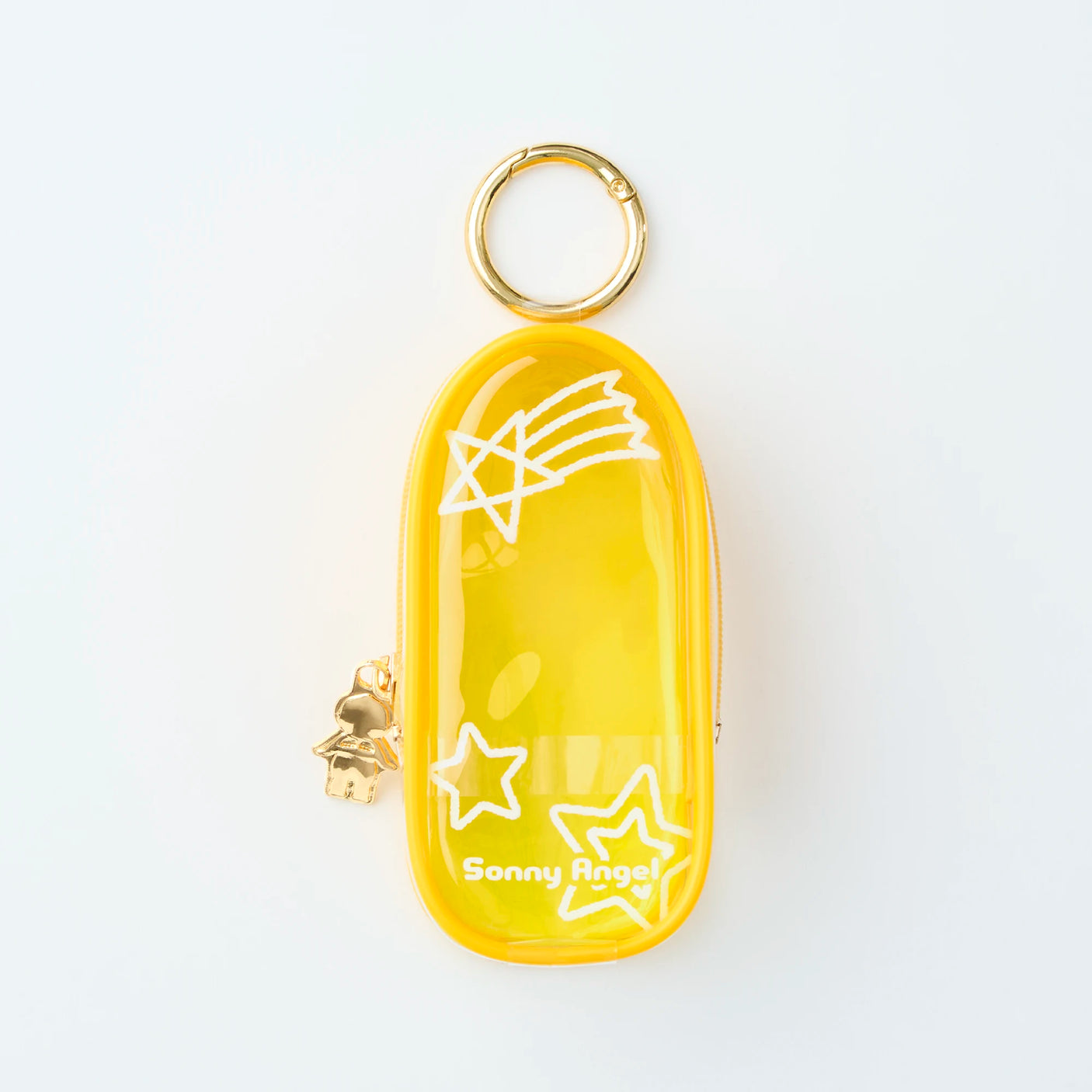 Glossy yellow Sonny Angel My Bestie Case with shooting star design and gold-tone zipper charm, front view gallery one