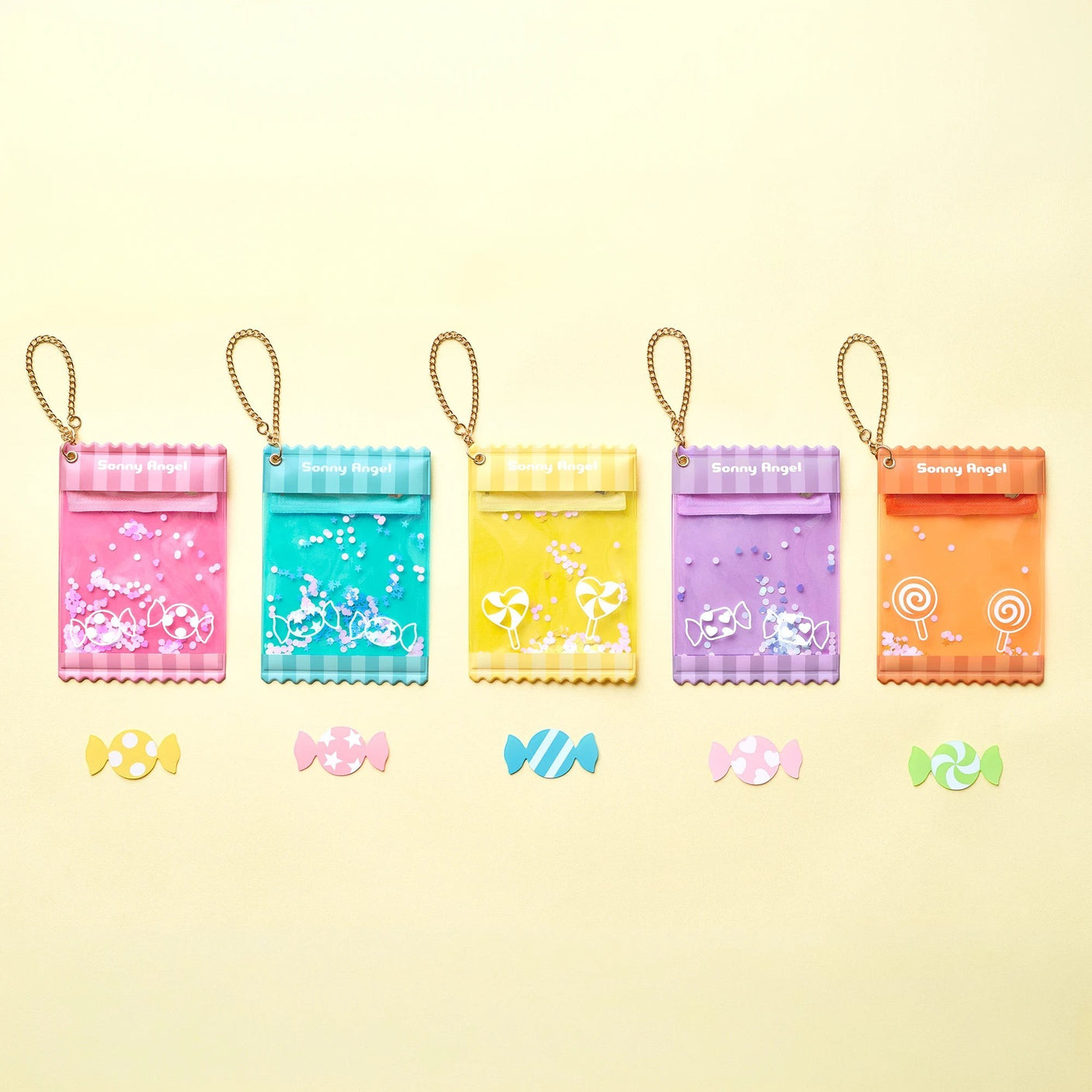 Blue sweet candy case keychain with chain, pouch and character prints