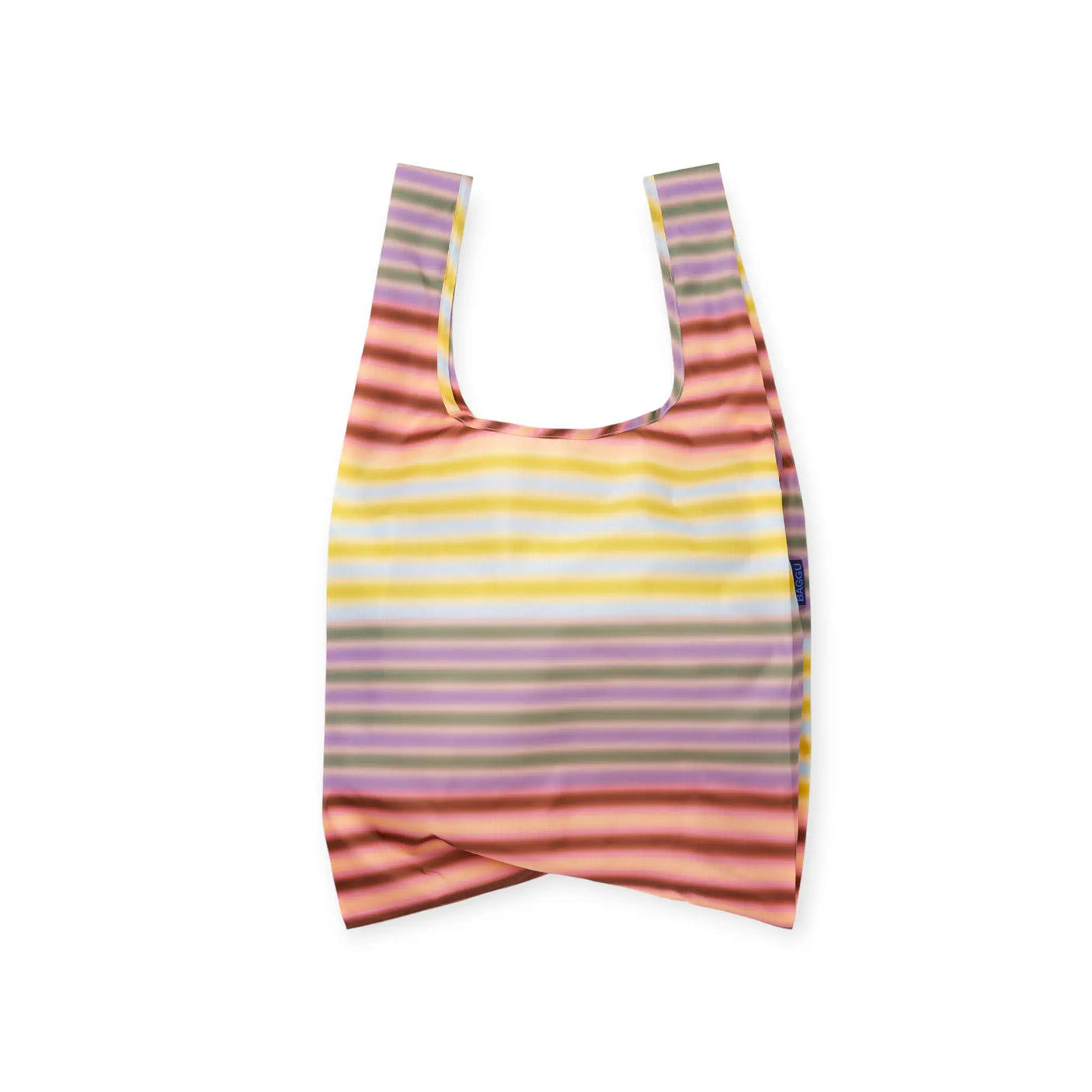 Gradient striped reusable tote bag with U-shaped opening, multi-color