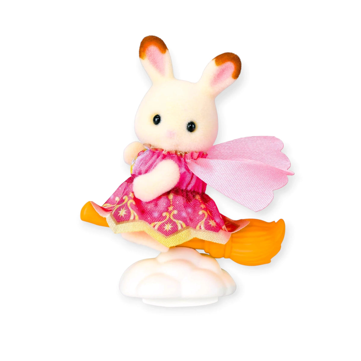 White baby rabbit figure with pink fairy wings and orange patterned outfit.