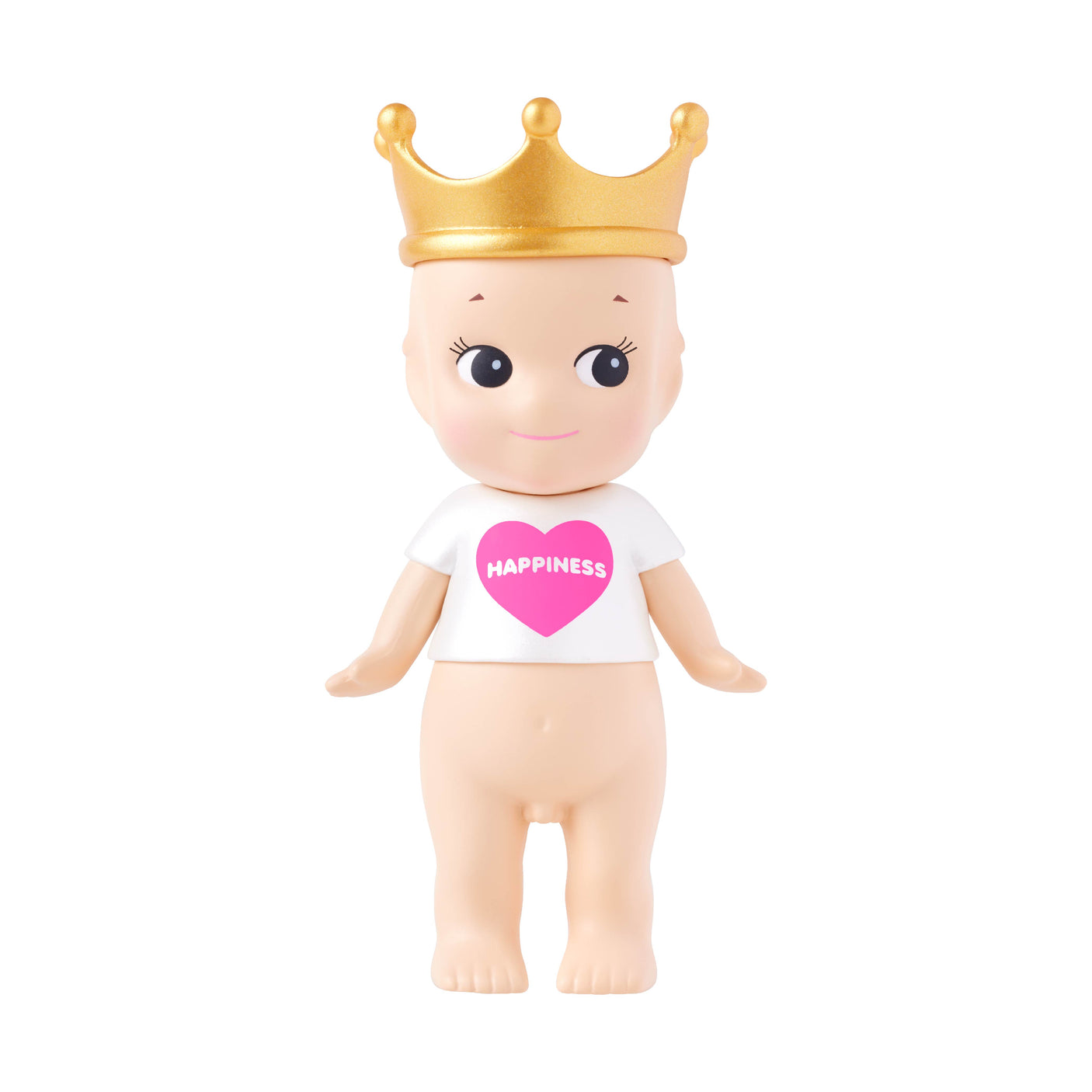 Part of the 20th Anniversary collection, this special edition Sonny Angel wears a gold crown and white shirt with a pink "Happiness" heart, making it an exceptional find for enthusiasts of the Collector's Guide.