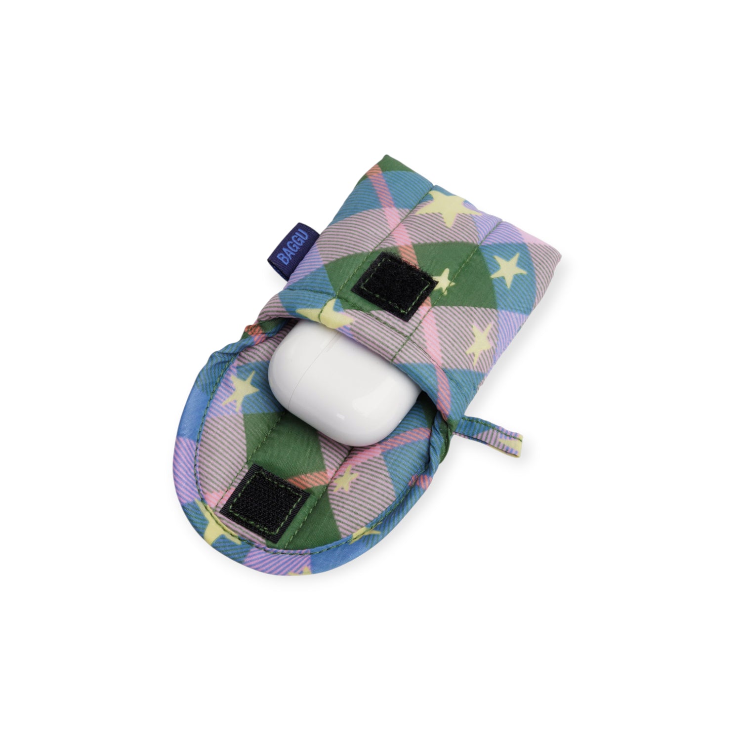 Baggu Puffy Earbuds Case - Green Star Plaid