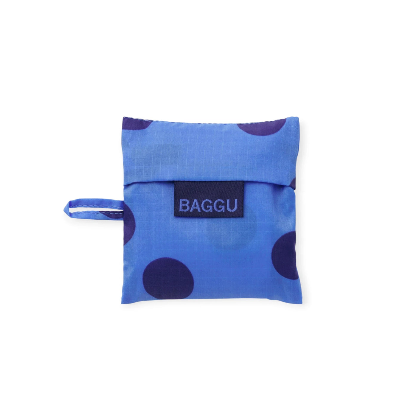 Foldable blue polka dot baby tote pouch with BAGGU label and carrying strap