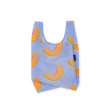 The Baby Baggu Reusable Bag in Cantaloupe Blue from Baggu features a melon pattern on blue and is made of recycled nylon.