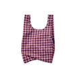 Pink houndstooth baby tote bag with wide U-shaped opening