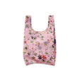 Baby Baggu bag, pink floral print foldable tote with wide U-shaped opening