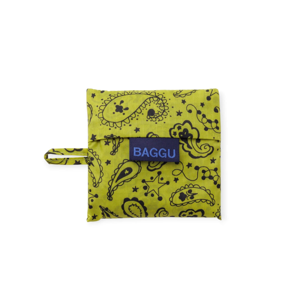 Baby Baggu reusable baby bag in chartreuse paisley with BAGGU logo and wrist strap