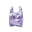 Lavender metallic Baby Baggu bag with short handles, crinkled finish