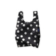 Baggu baby tote bag in black with silver metallic polka dots