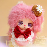 Baby Three - Liila's Chef Kitten Blind Box plush doll in pink fluffy costume with red bow and daisy-adorned dessert accessory.