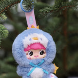 Baby Three x YAYA - Birthday Plush Pendant Blind Box plush doll in a blue bird-inspired onesie with pink hair and keychain loop