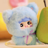 Baby Three x YAYA - Birthday Plush Pendant Blind Box doll in soft blue bear onesie with purple ribbon and starry eyes
