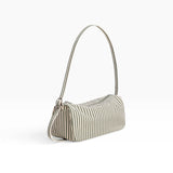 Baggu nylon loafer bag, sage striped, with top zip and short shoulder handle