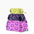 3-piece zippered storage pouch set with smiley circle patterns, bright pink and purple