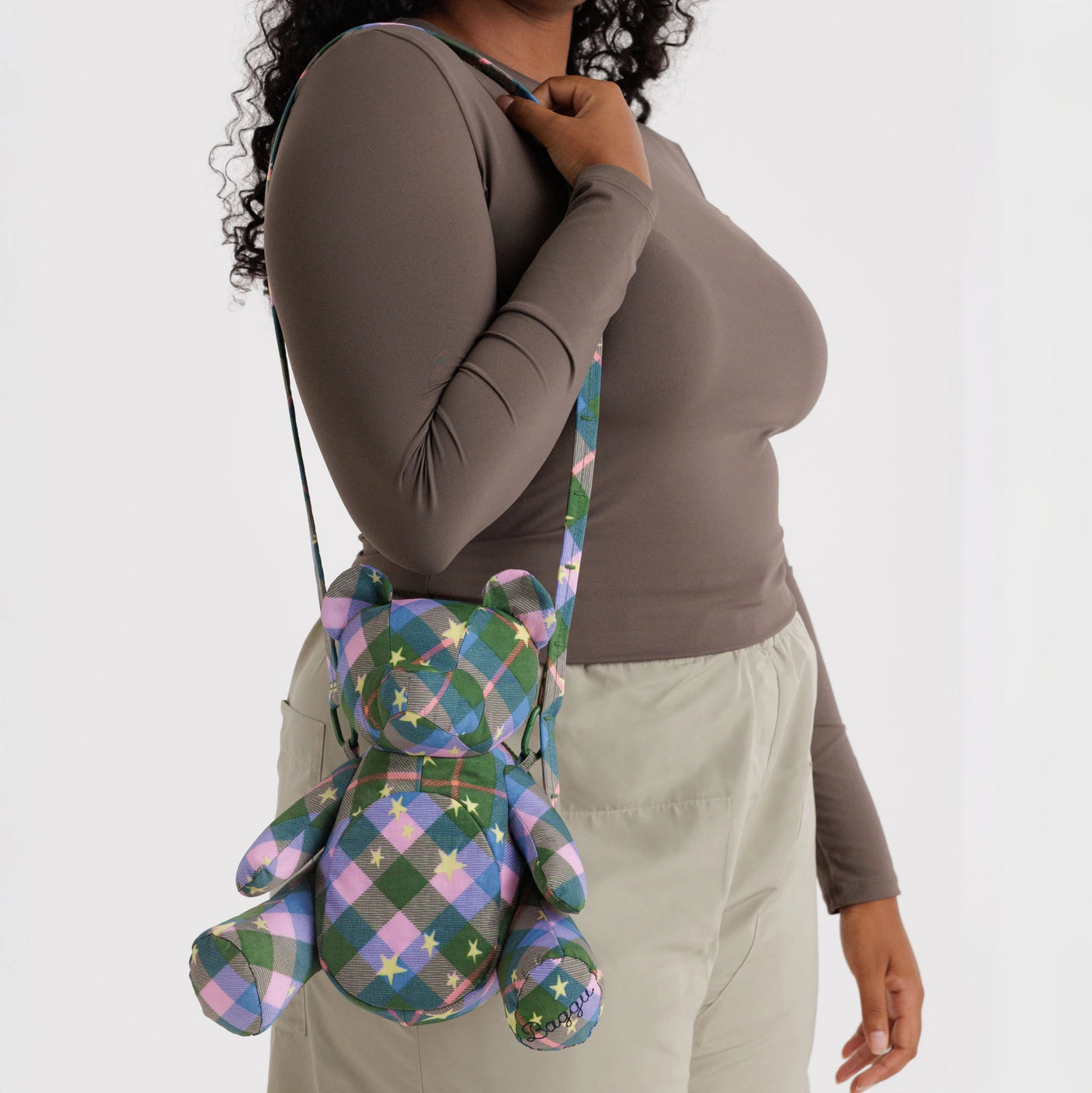 Baggu Bear Bag - Green Star Plaid