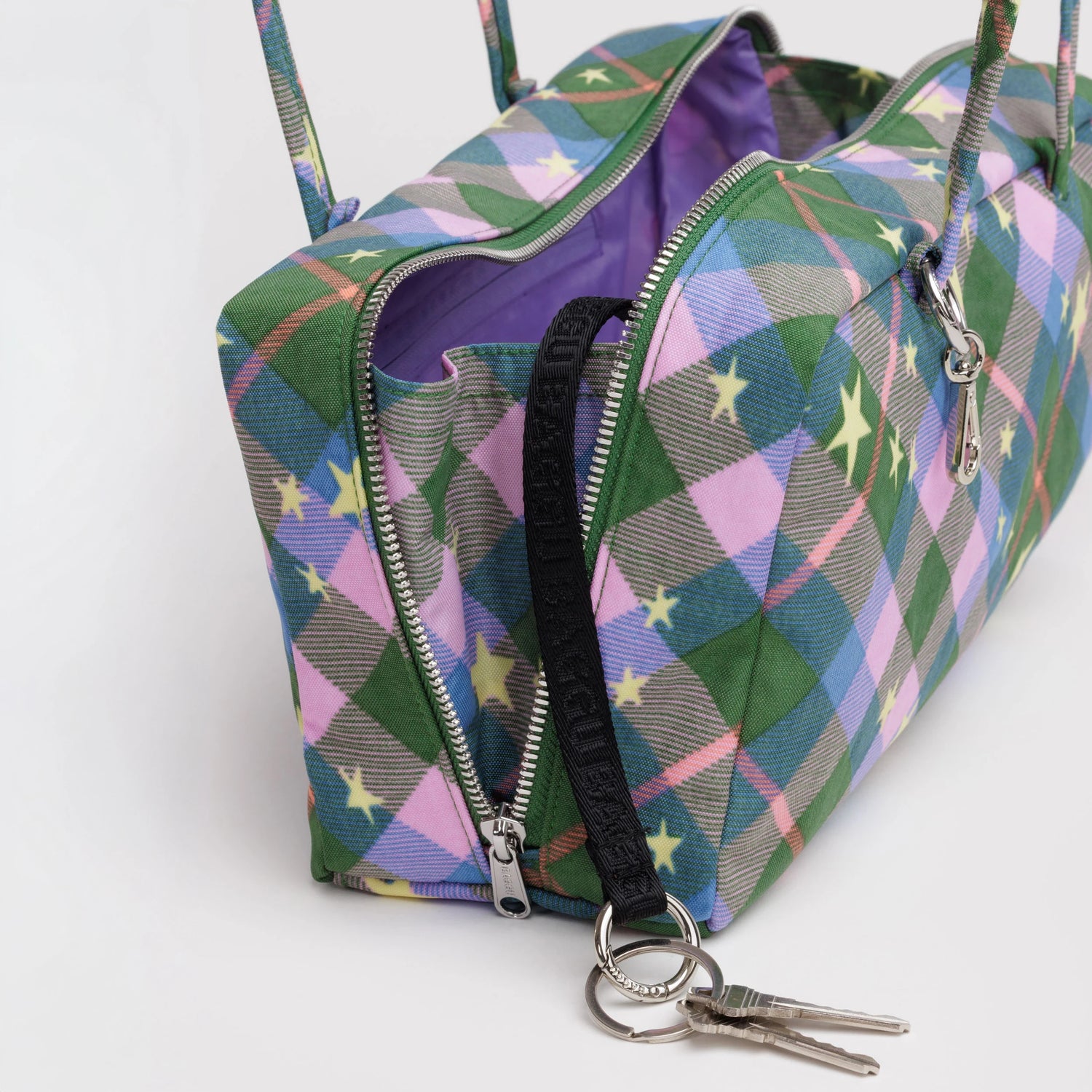 Baggu Nylon Bowler Bag - Green Star Plaid