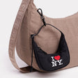 Black crescent bag charm with I Love NY heart logo and drawstring cord