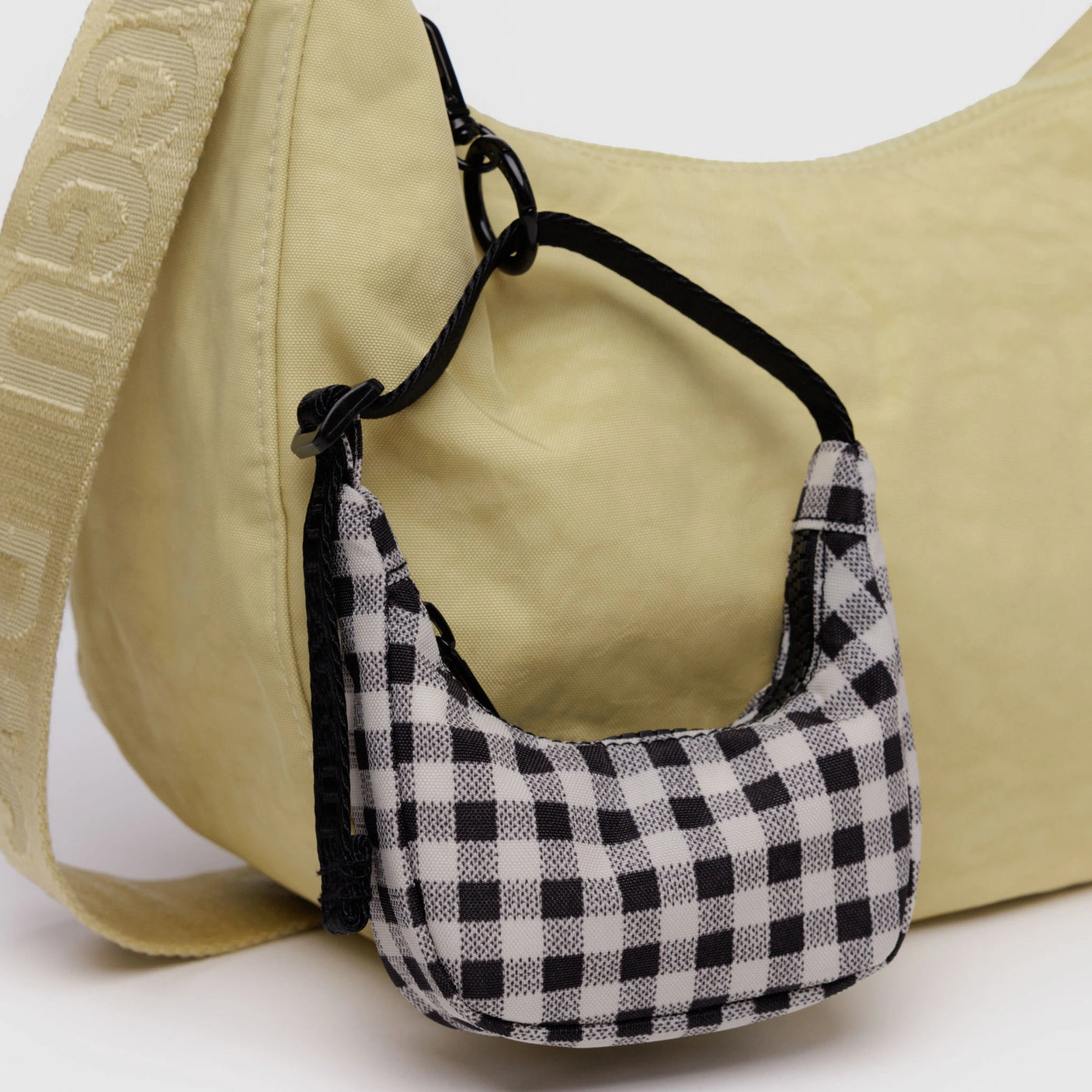 Baggu Crescent Bag Charm - Black &
  White Gingham
