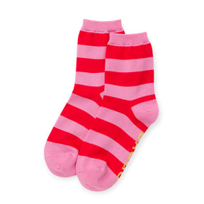 Crew socks in pink with red and light-pink striped check pattern