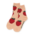 Introducing the Baggu Crew Sock - Strawberry, a stylish creation by Baggu. These socks feature a beige background with large red strawberries and green leaves, delivering delightful strawberry vibes. Crafted from bamboo rayon, they provide a soft and comfortable fit.