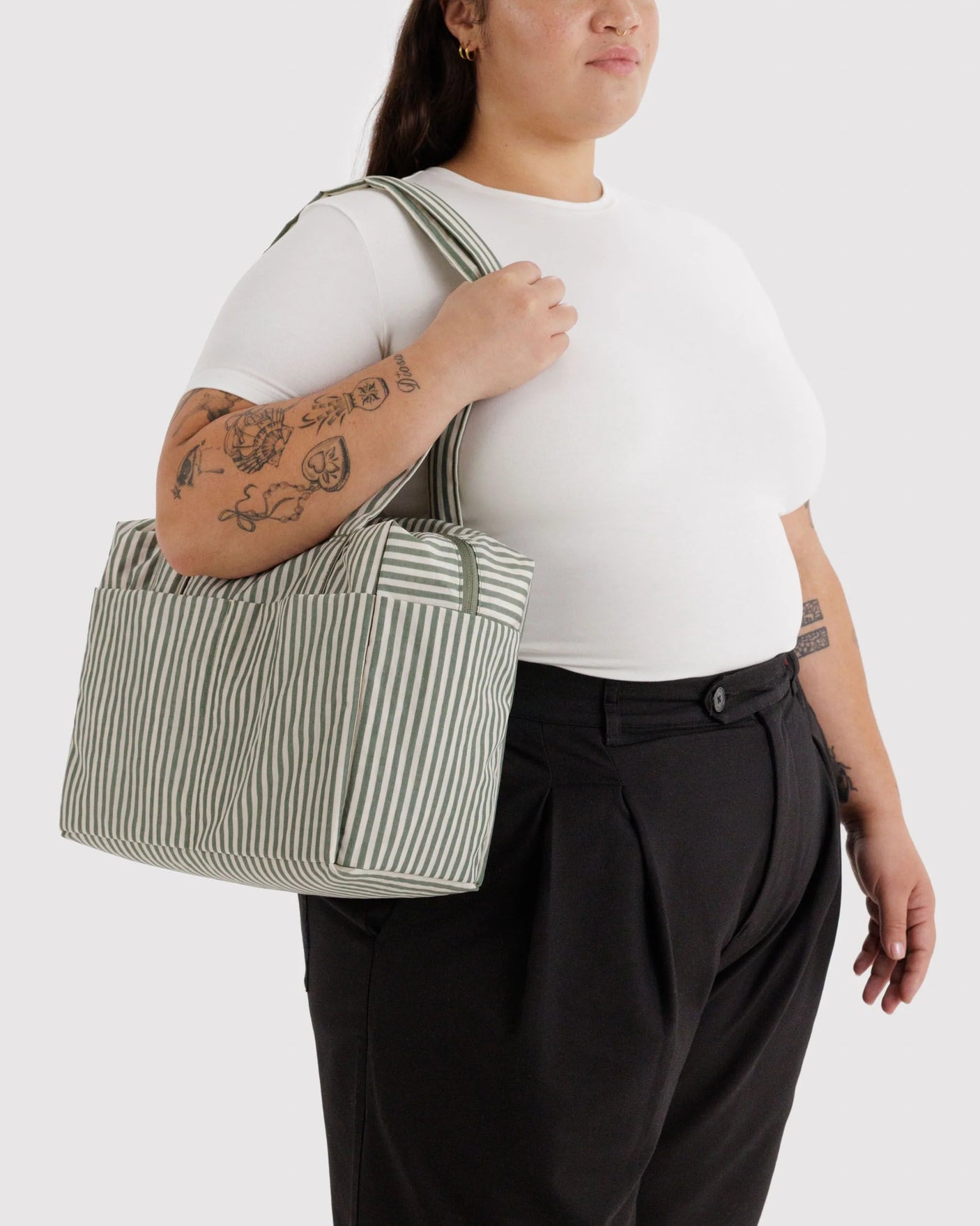 Baggu Everyday Cloud Bag - Sage Stripe